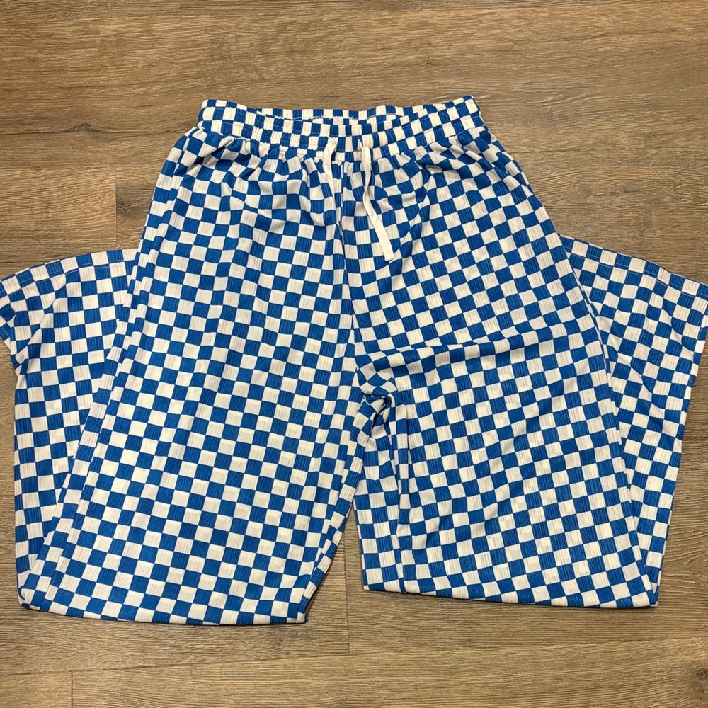 Blue and White Checkered Women’s Pants